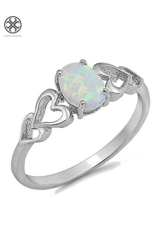 Oval White Fire 925 Sterling Silver Gemstone Jewelry Lab Created Fire Opal Ring For Women Fashion (Size 8)
