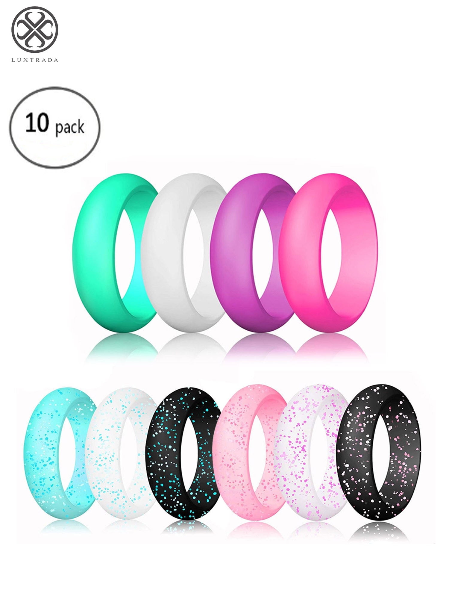 Luxtrada Pack of 10 Stackable Silicone Wedding Rings for Women, Thin ...