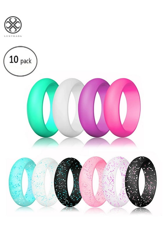 Pack of 10 Stackable Silicone Wedding Rings for Women, Thin & Flexible Rubber Bands for Sport, Yoga, Fitness, Workout - 5.5mm Width,2mm Thick "#7"