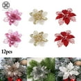 thumbnail image 1 of Luxtrada Pack of 12 Glitter Artificial Poinsettia Flowers Christmas Wreath Christmas Tree Flowers Ornaments 6.3’’ Diameter (Silver), 1 of 11