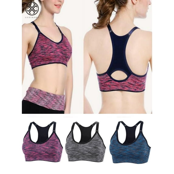 Luxtrada Padded Seamless Support Removeable Cup Medium Impact Racerback Sports Bra (Women's) 1 Pack