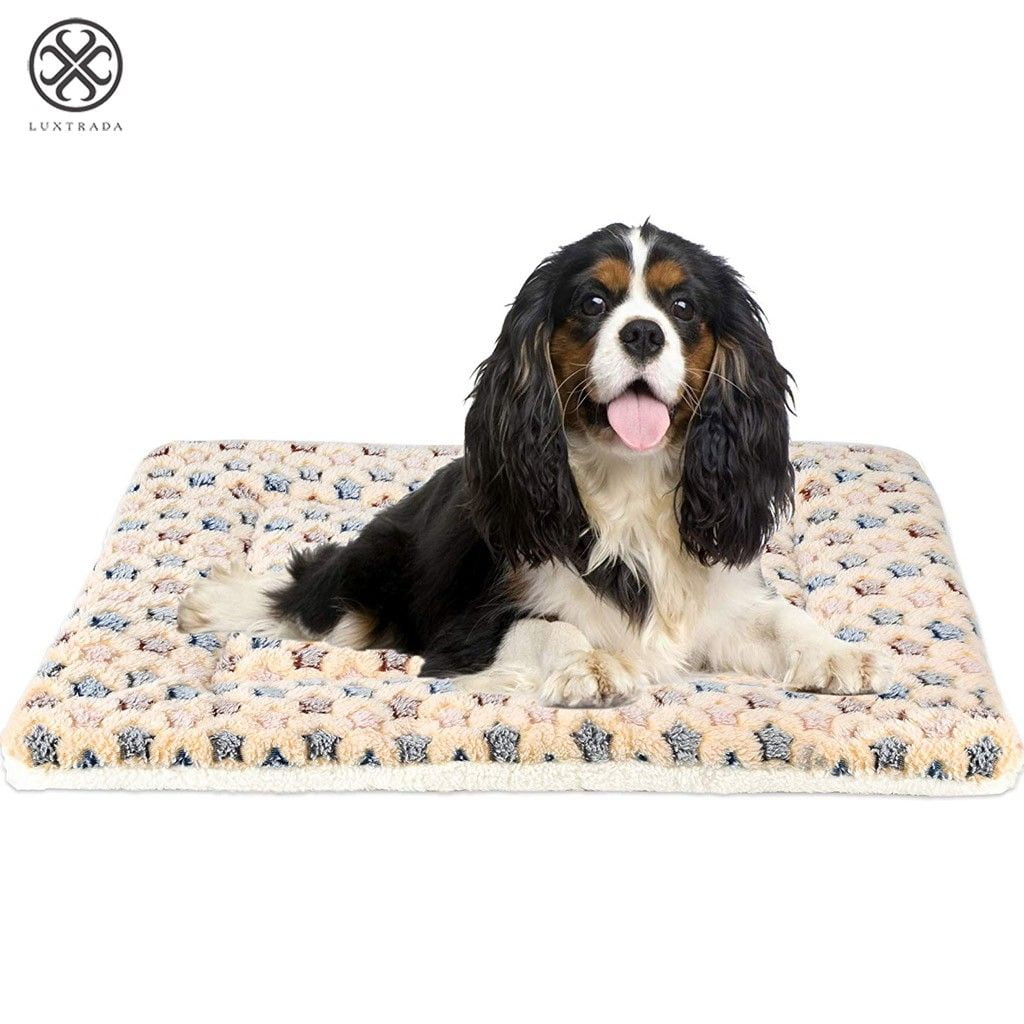 Luxtrada Pet Dog Bed with Cute Prints Soft Flannel Crate Bed Mat Machine Washable Pet Bed Liner for Middle dog(Yellow,L)