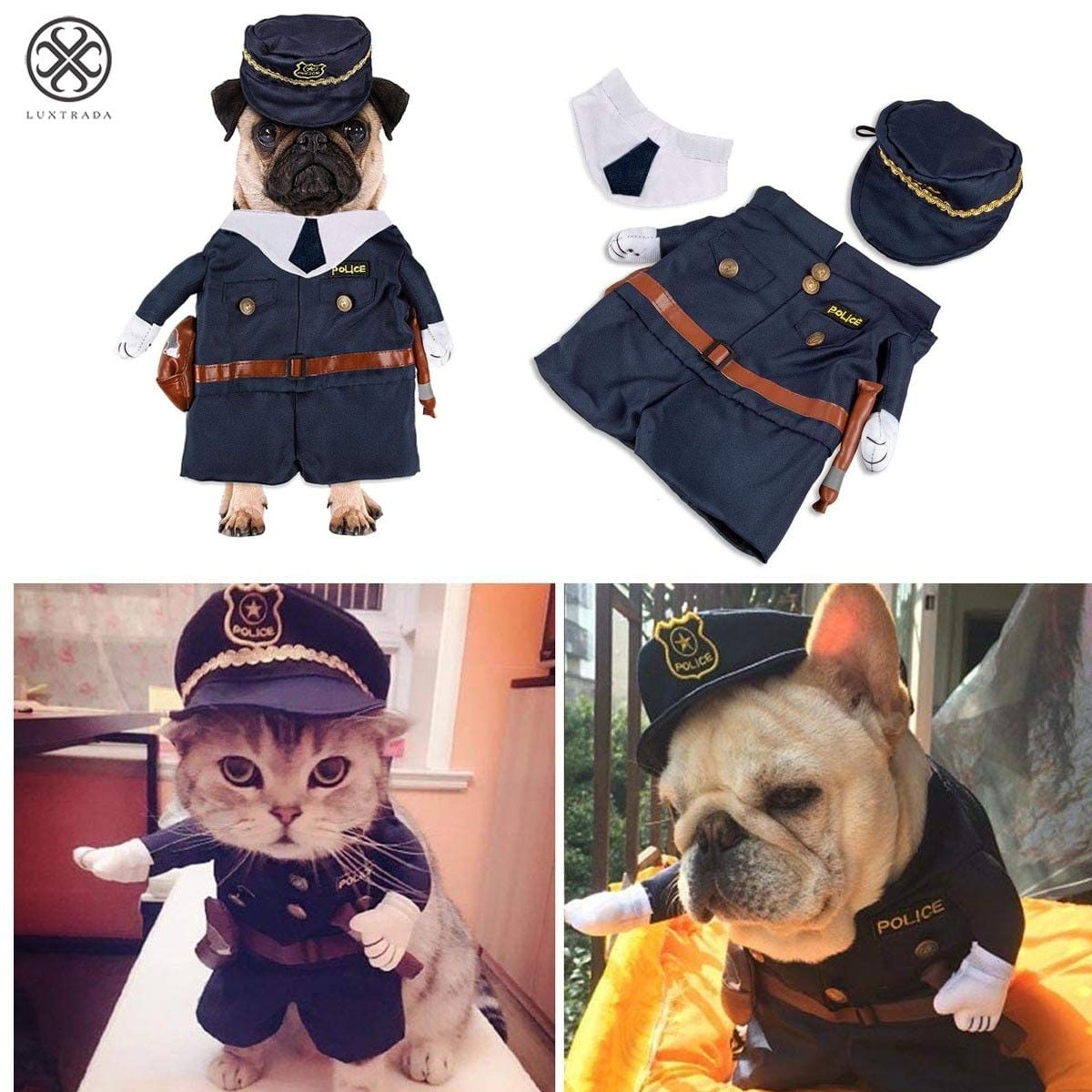 Luxtrada Pet Dog Cat Policeman Costume Pet Halloween Christmas Cosplay Funny Apperal for Small Dog Cat Puppy