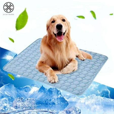 Luxtrada Pet Dog Self Cooling Mat Pad Ice Silk Mat Pet Cooling Non Sticking Blanket Keep Pets Summer Cool Comfort for Cats and Dogs Home (Blue,Size L)