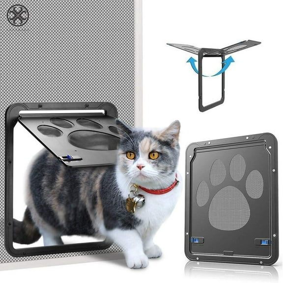 Luxtrada Pet Screen Door, Black Dog Footprint Pattern Pet Door Window Screen, Magnetic Flap Screen Automatic Lockable Door Gate for Small Medium Dog and Cat ( Outside Size: 11.4"x9.4")