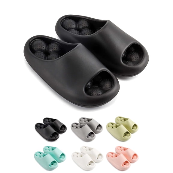 Luxtrada Pillow Slippers Shower Sandals Unisex EVA Bathroom Slipper Non Slip Soft Thick Home Slippers (Black, 13-14 Women/11-12 Men)