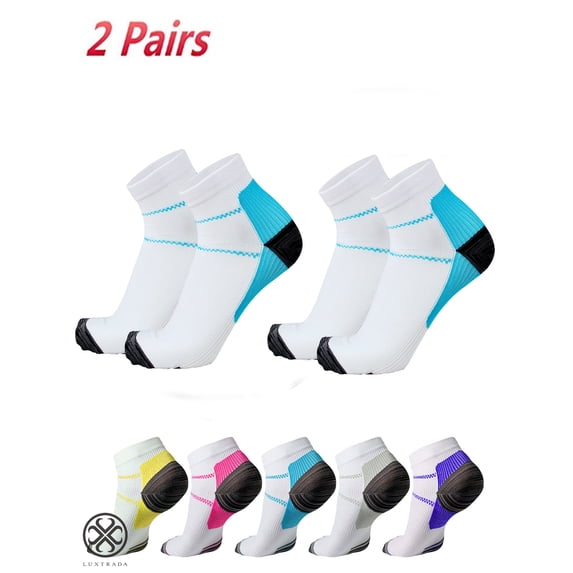 Luxtrada Plantar Fasciitis Socks 2 Pair Heel Arch Support Socks for Men & Women Running Gym Compression Low Cut Sock (Blue,S/M)