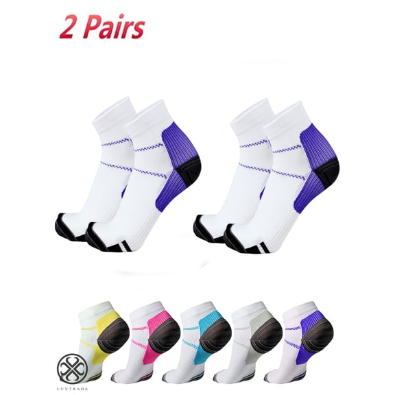 Luxtrada Plantar Fasciitis Socks 2 Pair Heel Arch Support Socks for Men & Women Running Gym Compression Low Cut Sock (Purple,L/XL)