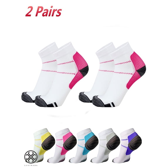 Luxtrada Plantar Fasciitis Socks 2 Pair Heel Arch Support Socks for Men & Women Running Gym Compression Low Cut Sock (Rose Red,L/XL)