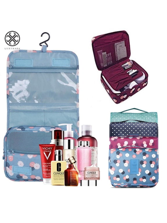Portable Hanging Toiletry Bag Travel Makeup Pouch Waterproof Travel Kit Organizer Bathroom Storage Toiletry Bag with Hanging Hook Hanging Organizer Bag for Women Girls (Red)