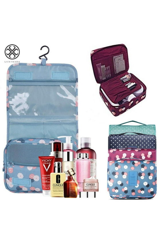 Portable Hanging Toiletry Bag Travel Makeup Pouch Waterproof Travel Kit Organizer Bathroom Storage Toiletry Bag with Hanging Hook Hanging Organizer Bag for Women Girls (Red)