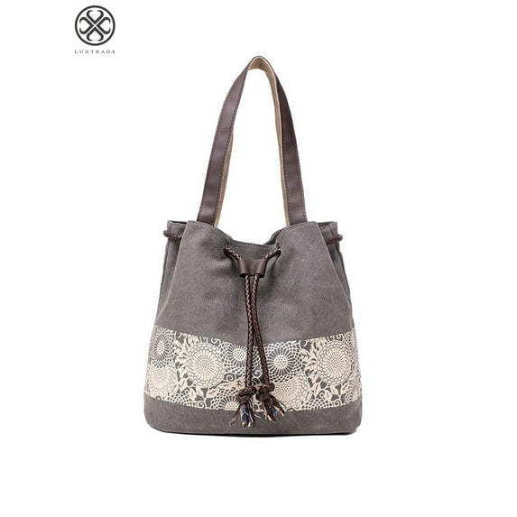 Luxtrada Printing Canvas Shoulder Bag Retro Casual Handbags Messenger Bags For Travel Messenger Women (Gray)