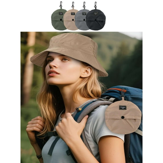 Luxtrada Quick Dry Waterproof Packable Bucket Hat for Women Men Outdoor Sun Hats with Detachable Chin Strap (Khaki)