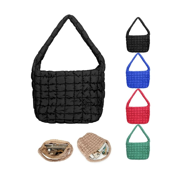 Luxtrada Quilted Tote Bag for Women Puffer Bag Quilted Bag Lightweight Puffy Tote Bag Quilted Padding Shoulder Bag (Black)