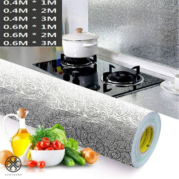 Luxtrada Roll Big Size Waterproof Oil Proof Aluminum Foil Sticker Self Adhesive Wallpaper Kitchen Stove Wall Sticker