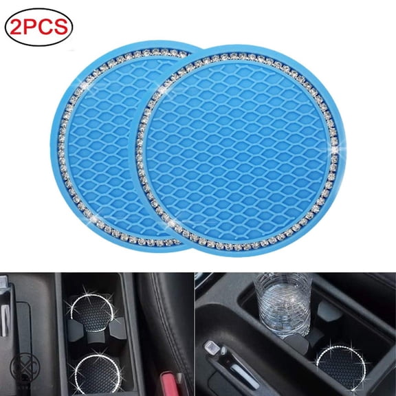 Luxtrada Set of 2 Universal Vehicle Bling Cup Holder Insert Coaster Car Interior Accessories-2.75 inch Silicone Anti Slip Crystal Rhinestone Car Coaster (Blue)