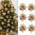 thumbnail image 1 of Luxtrada Set of 6 Pcs Christmas Poinsettia Flowers Ornaments Glitter Floral Accessories 6.3inches Simulation Flower Festival Xmas Wreath Tree Decorations for Party Home Wedding (Champagne Gold), 1 of 9