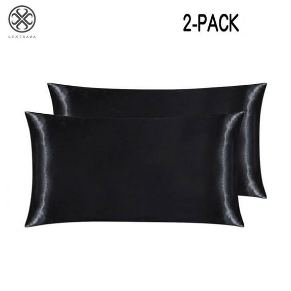 Luxtrada Set of 2 Solid Color Pillowcases Pillow Cover for Home Bedroom Hotel Travel (Queen Size,Black)