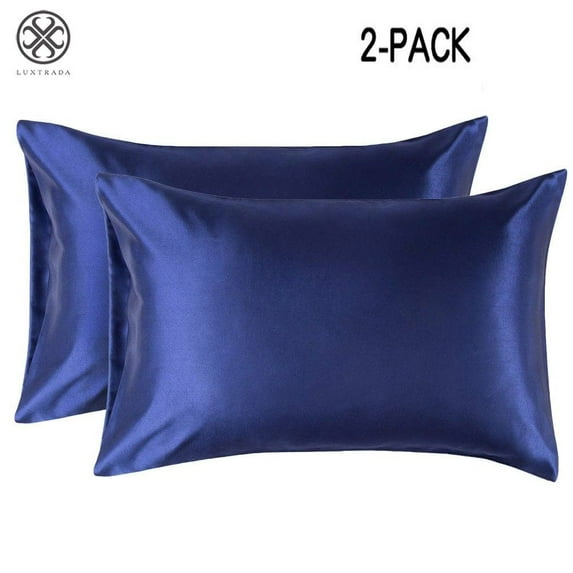 Luxtrada Set of 2 Solid Color Pillowcases Pillow Cover for Home Bedroom Hotel Travel (Queen Size,Navy blue)