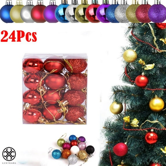 Luxtrada Shatterproof Red Solid Print Plastic Christmas Baubles Ball Ornaments, 24 Count (1.57")
