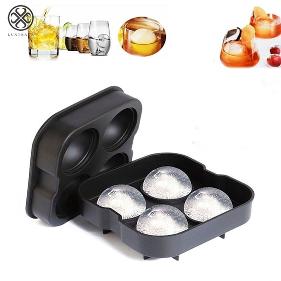 Luxtrada Silicone ICE Ball Maker Round Sphere Tray Cube Mold For Whiskey Cocktails Party (Four Sphere Molds)