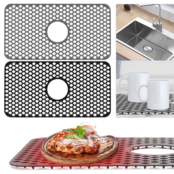 Luxtrada Silicone Sink Mat, Kitchen Sink Protectors for Kitchen Sink Grid Accessory with Center Drain (Gray)