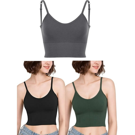 Luxtrada Sleep Bra Bralettes for Women with Support Crop Tank Top Cami Bra Padded Bralettes with Adjustable Straps (L/XL,Gray)