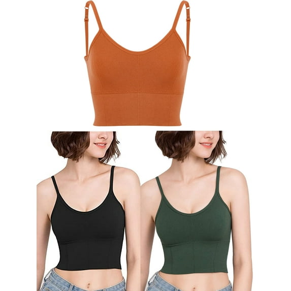 Luxtrada Sleep Bra Bralettes for Women with Support Crop Tank Top Cami Bra Padded Bralettes with Adjustable Straps (L/XL,Orange)