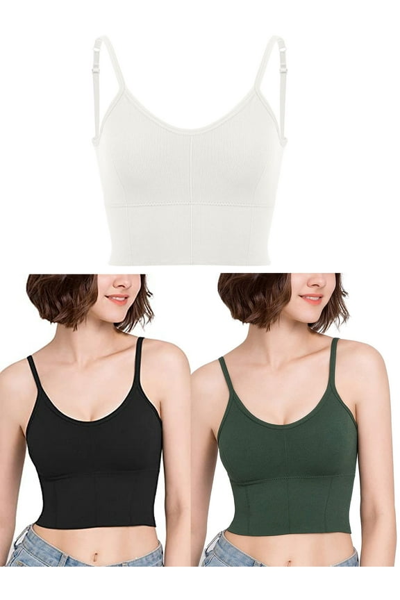 Sleep Bra Bralettes for Women with Support Crop Tank Top Cami Bra Padded Bralettes with Adjustable Straps (L/XL,White)