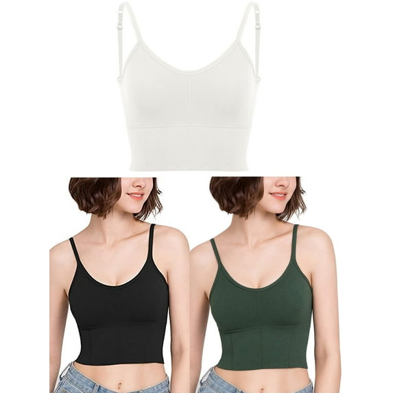Luxtrada Sleep Bra Bralettes for Women with Support Crop Tank Top Cami Bra Padded Bralettes with Adjustable Straps (L/XL,White)