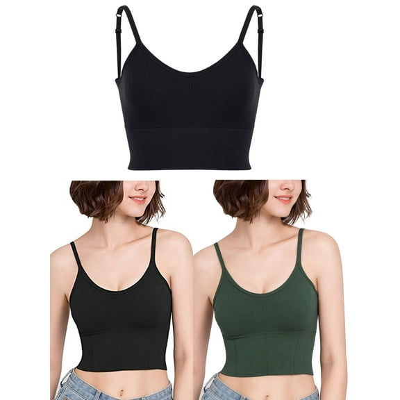 Luxtrada Sleep Bra Bralettes for Women with Support Crop Tank Top Cami Bra Padded Bralettes with Adjustable Straps (S/M,Black)