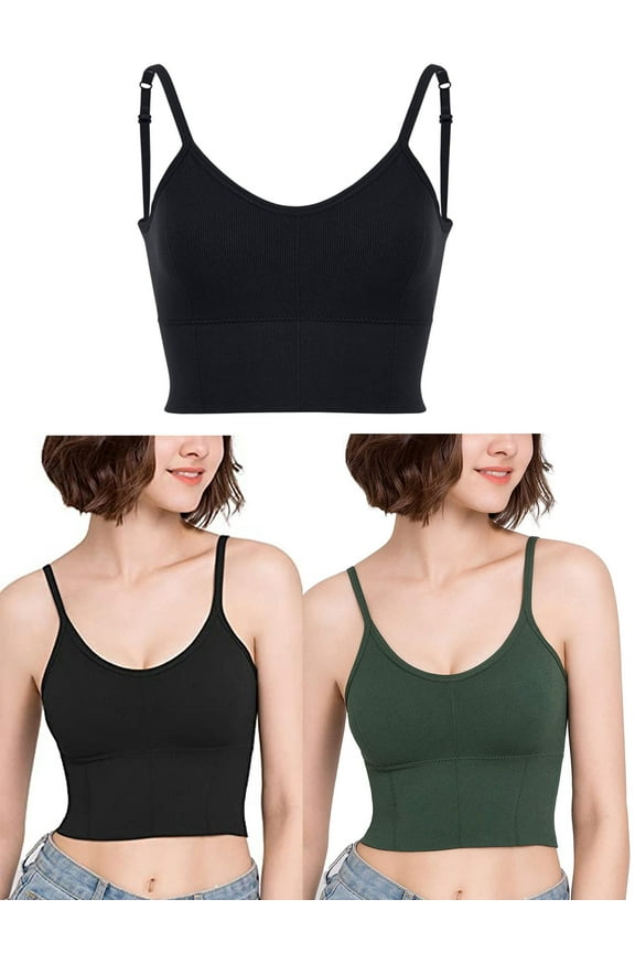 Sleep Bra Bralettes for Women with Support Crop Tank Top Cami Bra Padded Bralettes with Adjustable Straps (S/M,Black)