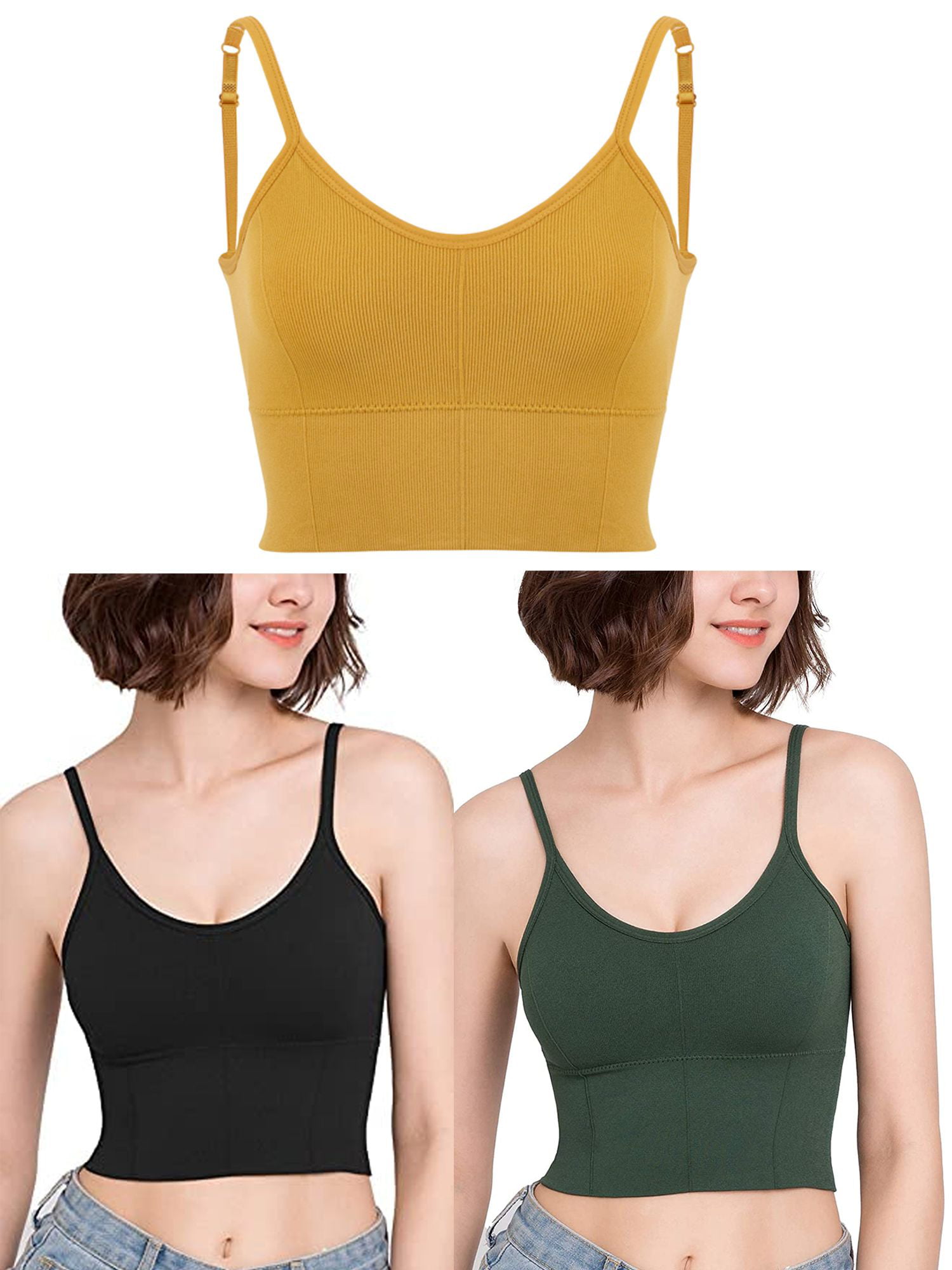 Luxtrada Sleep Bra Bralettes for Women with Support Crop Tank Top Cami Bra  Padded Bralettes with Adjustable Straps (S/M,Yellow) 