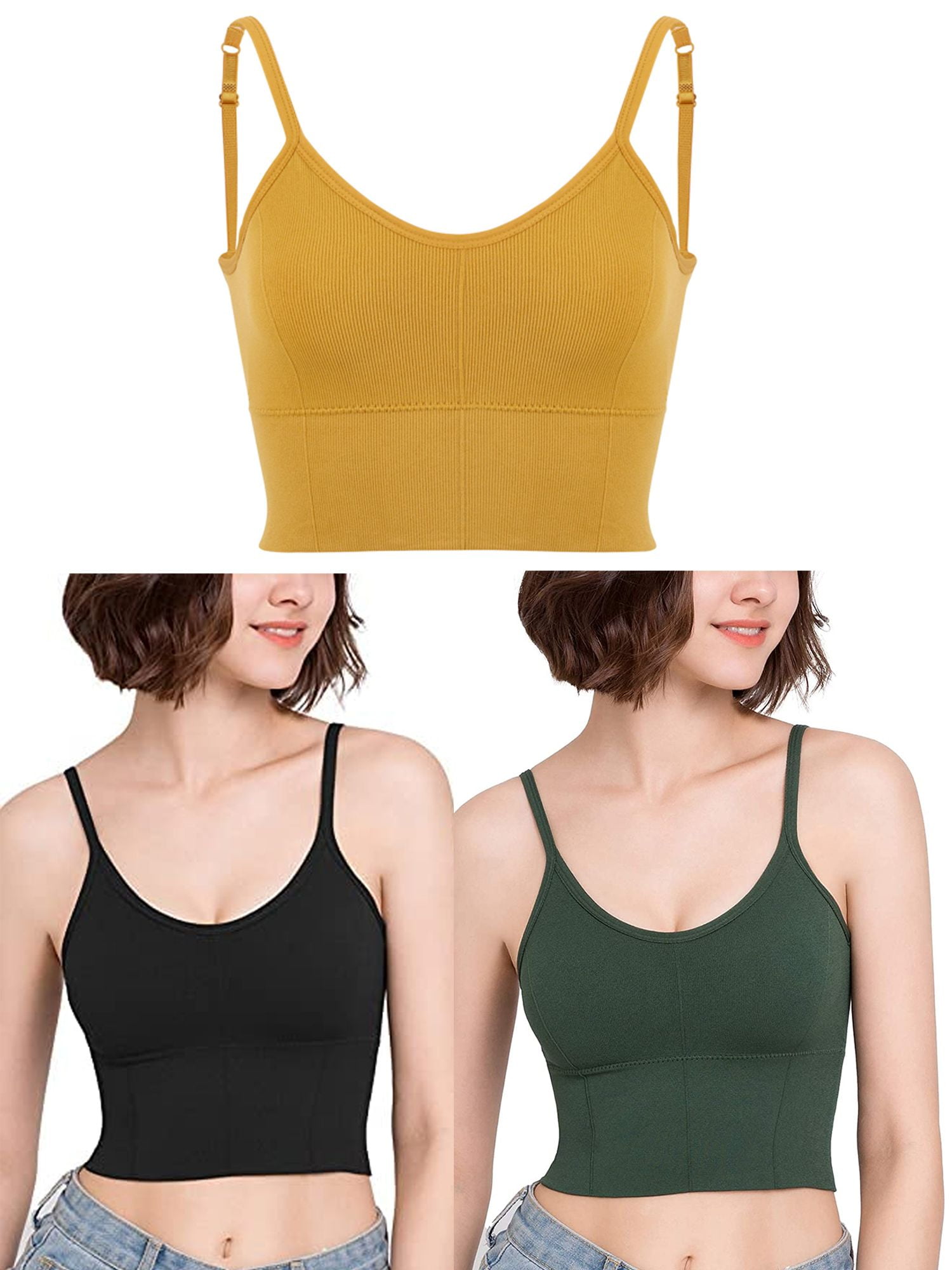 Women Longline Crop Top Cami Bra Padded Bralette with Adjustable Straps Tank  Top