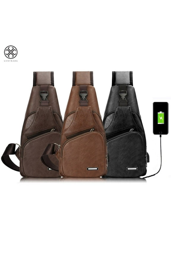 Sling Backpack Anti-Theft Leather Bag One Strap Crossbody Shoulder for Travel Sport Hiking Daypacks for Men Women with USB Charging Port