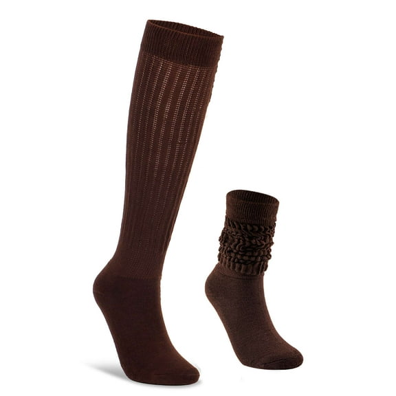 Luxtrada Slouch Socks Women and Men Extra Tall Heavy Cotton Socks Size 9 to 11 (Brown)