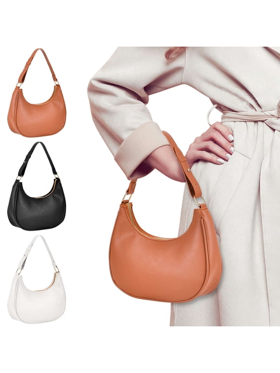 Small Crescent Shoulder Bag Underarm Purse For Women (White)