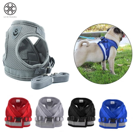 Luxtrada Soft Mesh Puppy Vest Harness Adjustable Pet Lead Chest Walking Reflective Leash for Dog Cat (L, Gray)