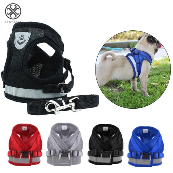 Luxtrada Soft Mesh Puppy Vest Harness Adjustable Pet Lead Chest Walking Reflective Leash for Dog Cat (M, Black)