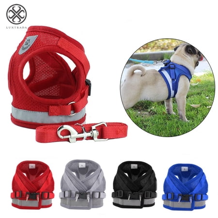 Luxtrada Soft Mesh Puppy Vest Harness Adjustable Pet Lead Chest Walking Reflective Leash for Dog Cat (M, Red)