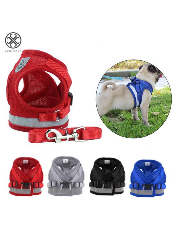 Soft Mesh Puppy Vest Harness Adjustable Pet Lead Chest Walking Reflective Leash for Dog Cat (M, Red)