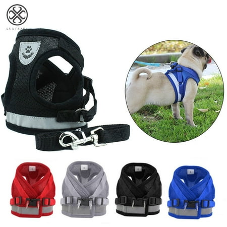 Luxtrada Soft Mesh Puppy Vest Harness Adjustable Pet Lead Chest Walking Reflective Leash for Dog Cat (S, Black)