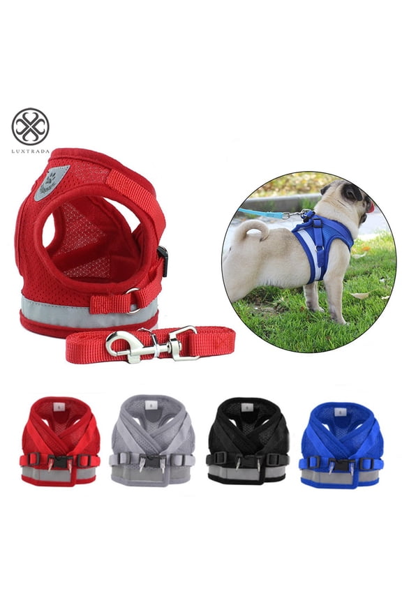 Soft Mesh Puppy Vest Harness Adjustable Pet Lead Chest Walking Reflective Leash for Dog Cat (XS, Red)