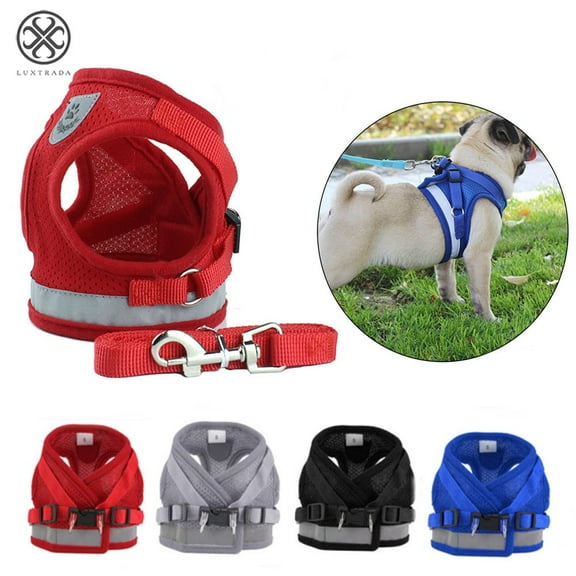 Luxtrada Soft Mesh Puppy Vest Harness Adjustable Pet Lead Chest Walking Reflective Leash for Dog Cat (XS, Red)