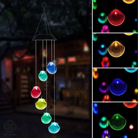 Luxtrada Solar Changing Color Hummingbird/Butterfly/Seashell/Dragonfly Wind Chime, Solar Powered LED Hanging Lamp Windchime Light for Outdoor Indoor Gardening Yard Pathway