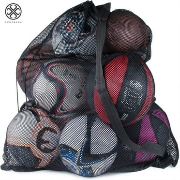 Luxtrada Sports Ball Bag Drawstring Mesh - Extra Large Professional Equipment with Shoulder Strap Blue (28" x 40" Inches)
