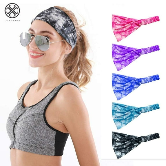 Luxtrada Sports Headbands for Men Women Non-Slip & Moisture Wicking Elastic Yoga Headband Hairband for Working Out, Running, Gym, Cycling (Blue)