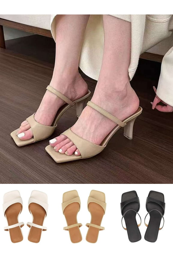 Square Toe Heeled Sandals for Women - 2.8in Women's Low Block Heels Sandals Nude Black Strappy Heels for Party Wedding Dress Shoes