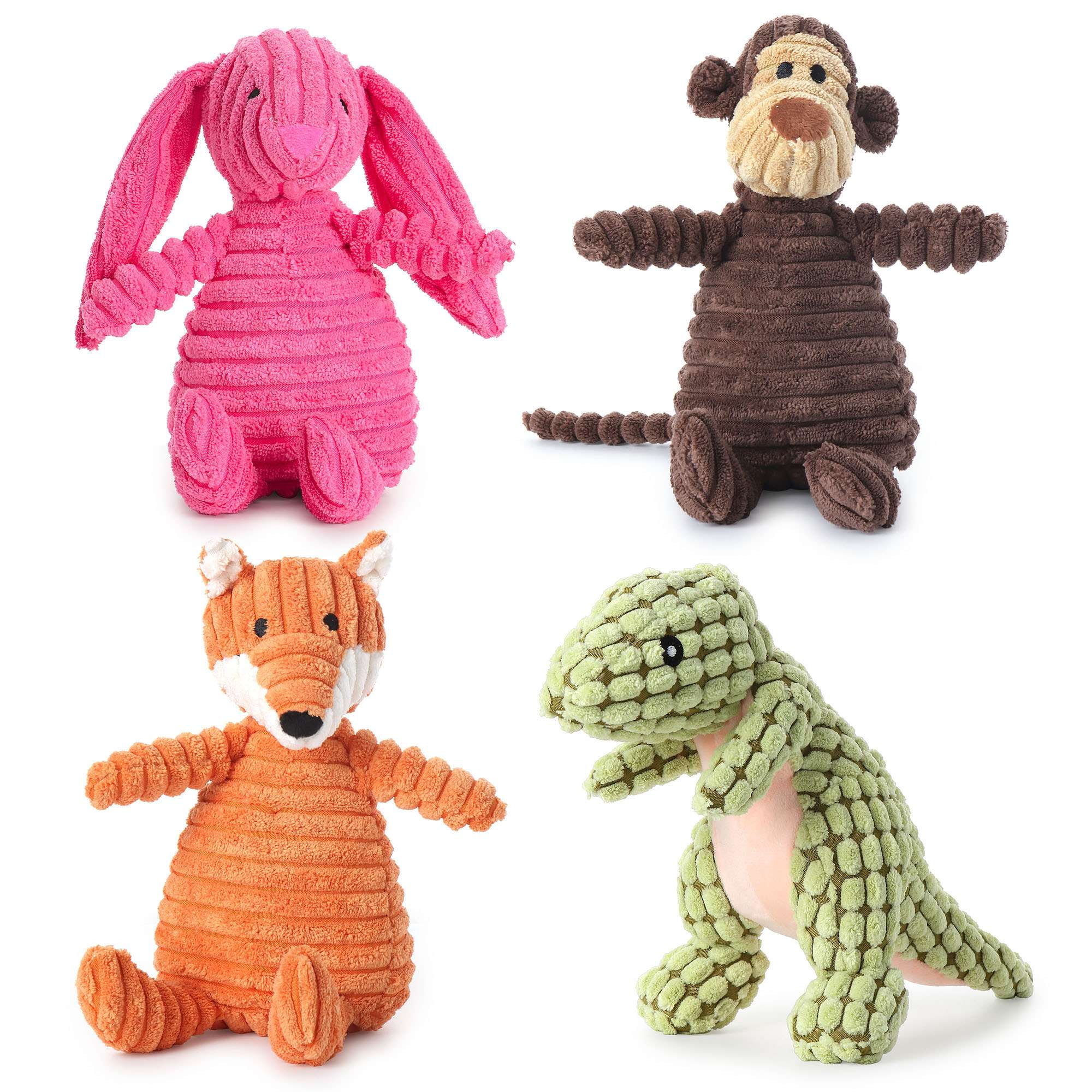 Luxtrada Squeaky Plush Dog Toy Rabbit Monkey Fox Dinosaur (Monkey ...