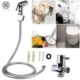 thumbnail image 1 of Luxtrada Stainless Steel Handheld Bidet Spray Shattaf Toilet Brass T-Adapter and Hose Kit, 1 of 8